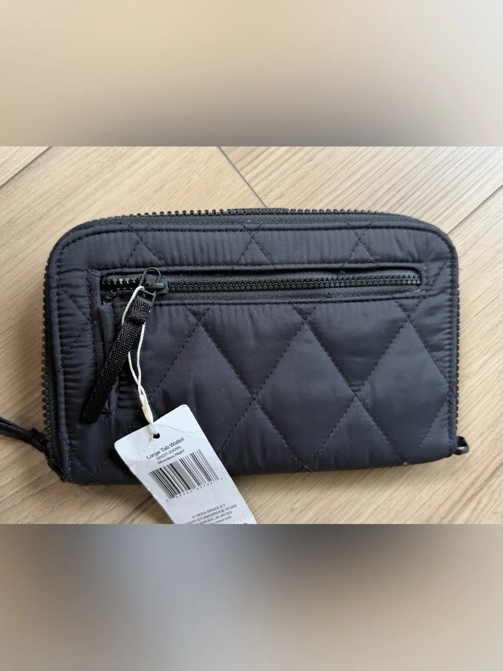 Vera Bradley Large Tab Black Quilted Zip Wallet Moonless Night